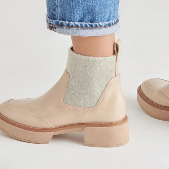 NEW DOLCE VITA Patent Leather Wide Saline H2o Booties in dune for women 925 3t2 - Picture 2 of 11